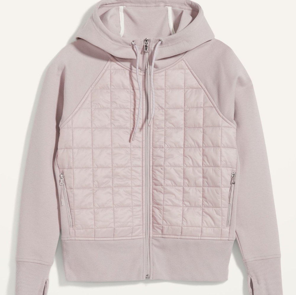 Old Navy Dynamic Fleece Quilted Hybrid Zip Hooded Jacket moon mist blush medium